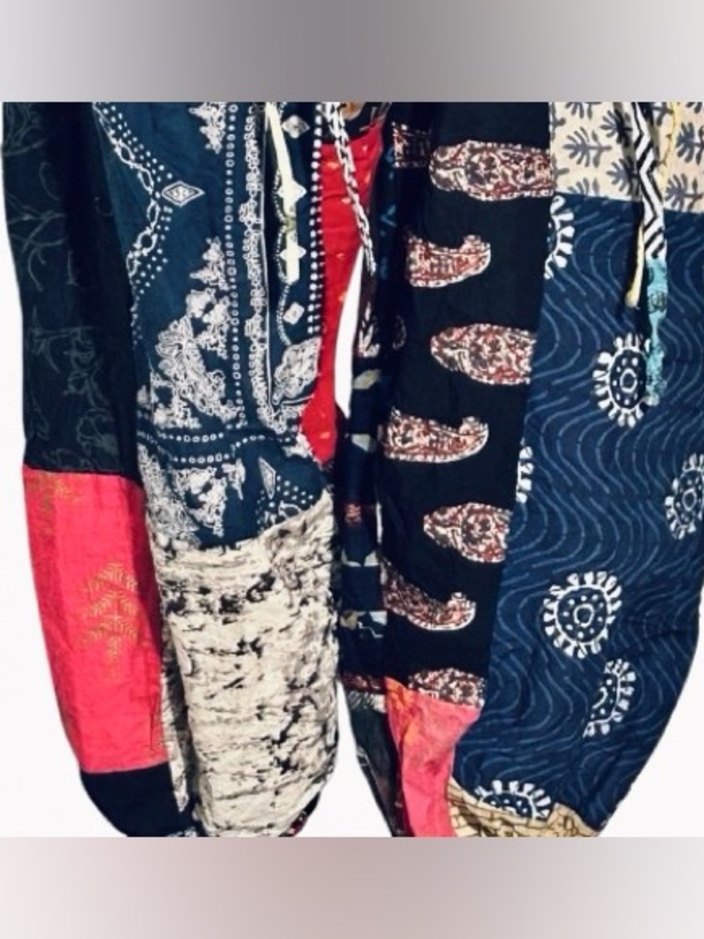 100% Cotton JACKPOT Colorful Patchwork Harem Pants Boho Bohemian Yoga Medium - Picture 12 of 15